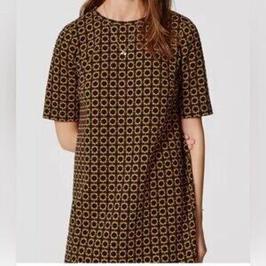 Loft Geometric Shift Dress Navy & Mustard Mod Pattern Size XS